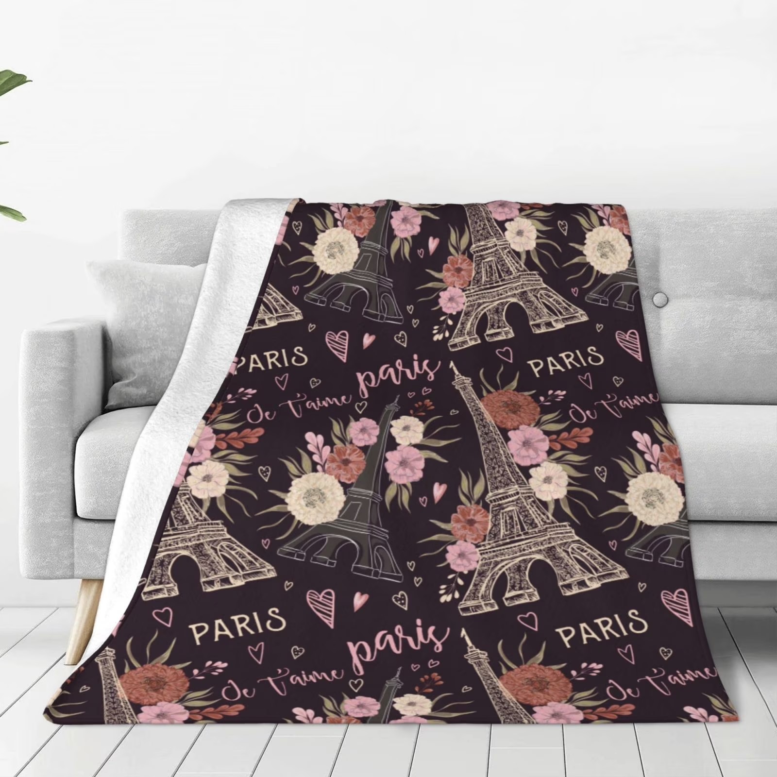 Home Textiles Paris - Selimut Bulu Lembut Motif Bunga Menara