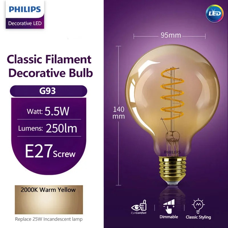 Philips Bulb Led Classic - Lampu LED Philips G93 Classic Filament
