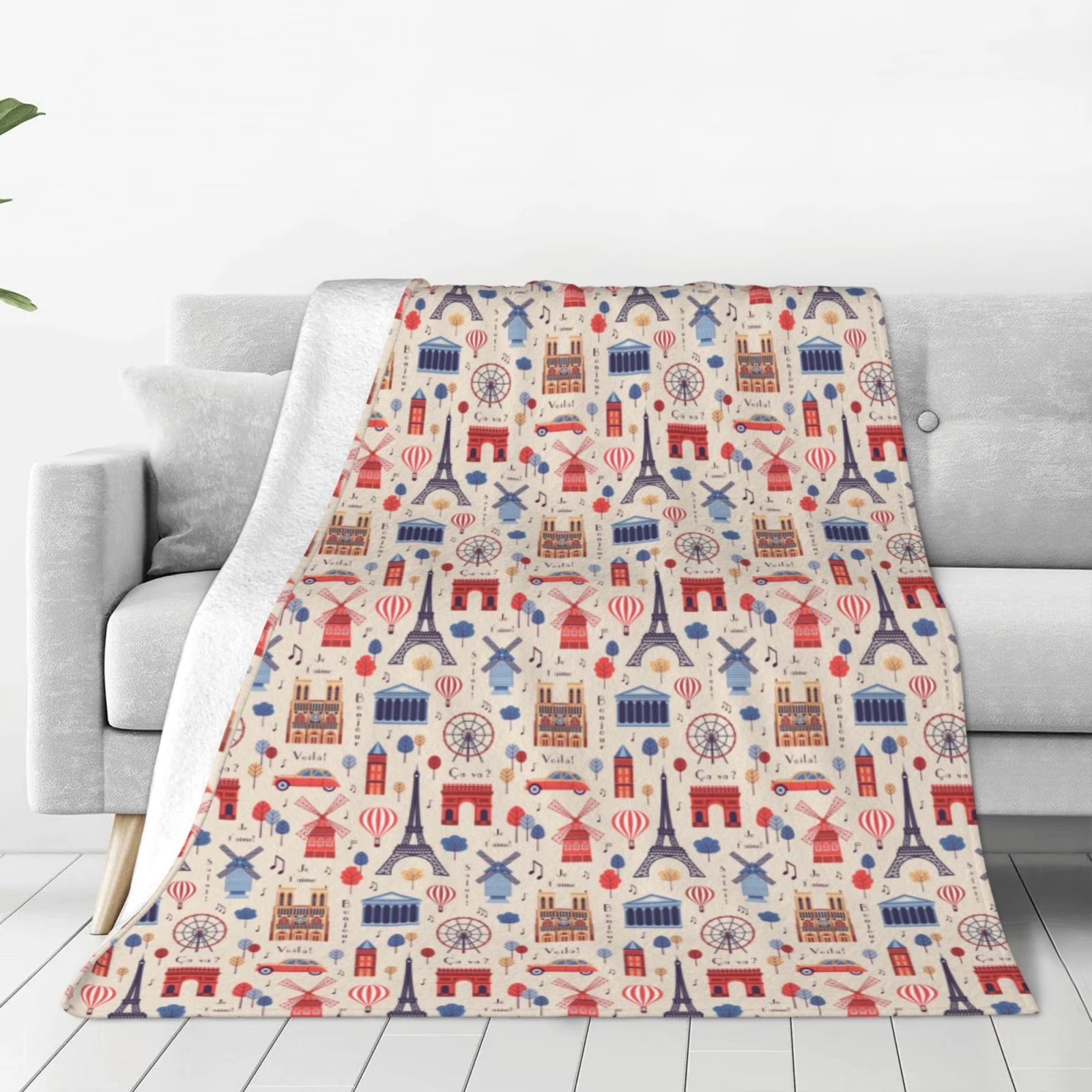 Home Textiles Paris - Selimut Sherpa Fleece Motif Landmark Paris,