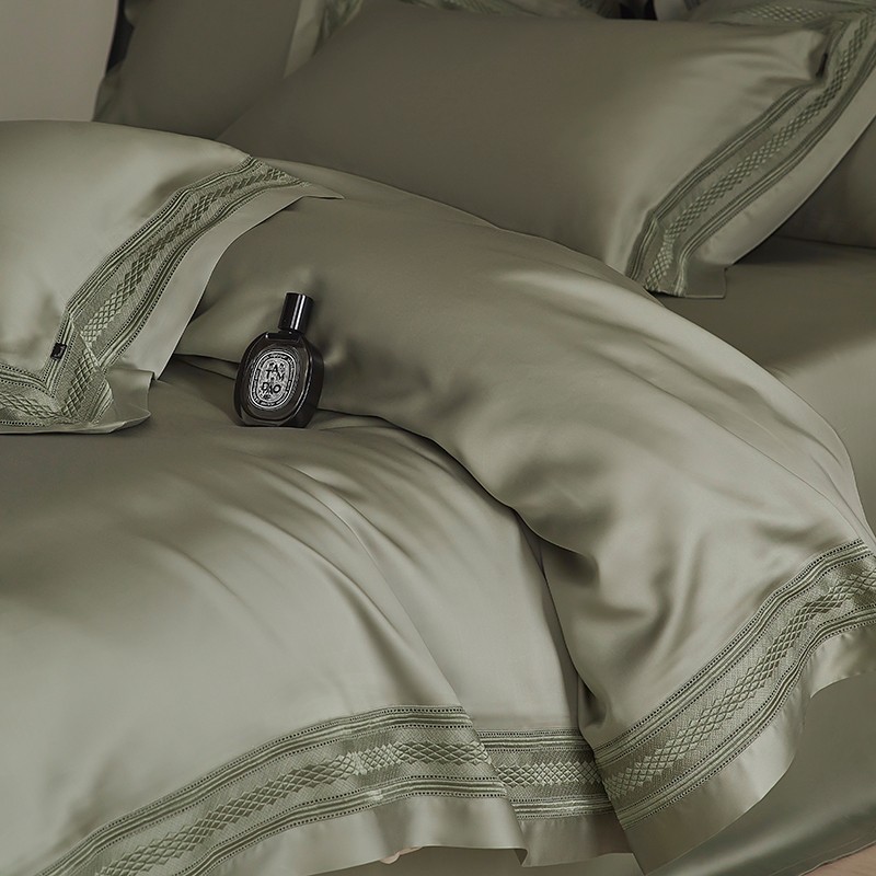 Home Textiles Premium - Seprai tempat tidur hijau Matcha/merah muda