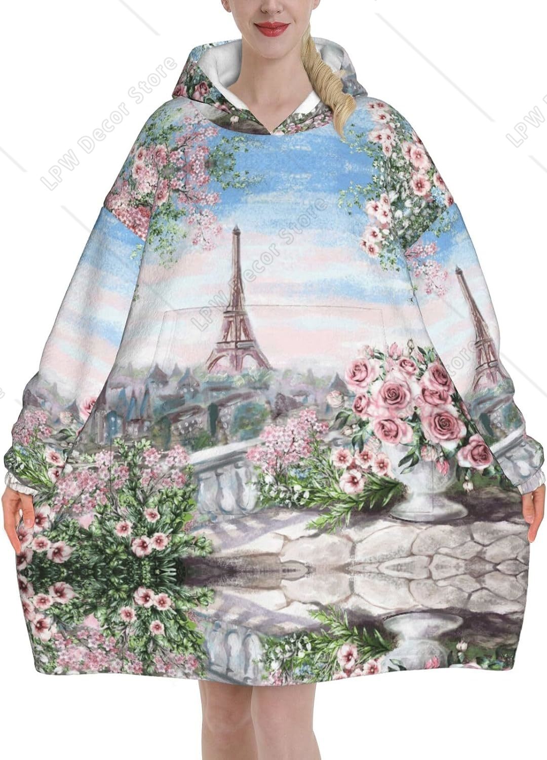 Home Textiles Paris - Hoodie Selimut Bermotif Menara Paris untuk