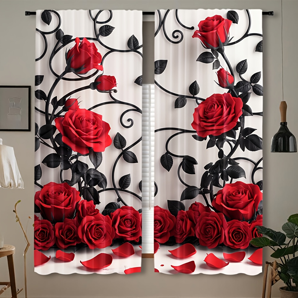 Home Textiles Luxury Curtains - Tirai Pola Bunga Mawar Merah Mewah