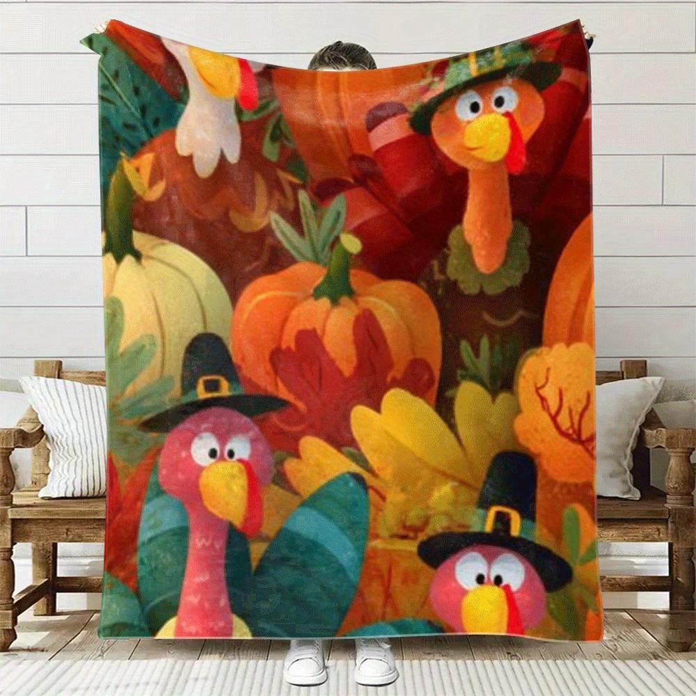 Home Textiles Turkey - Selimut bermotif kartun kalkun dan labu