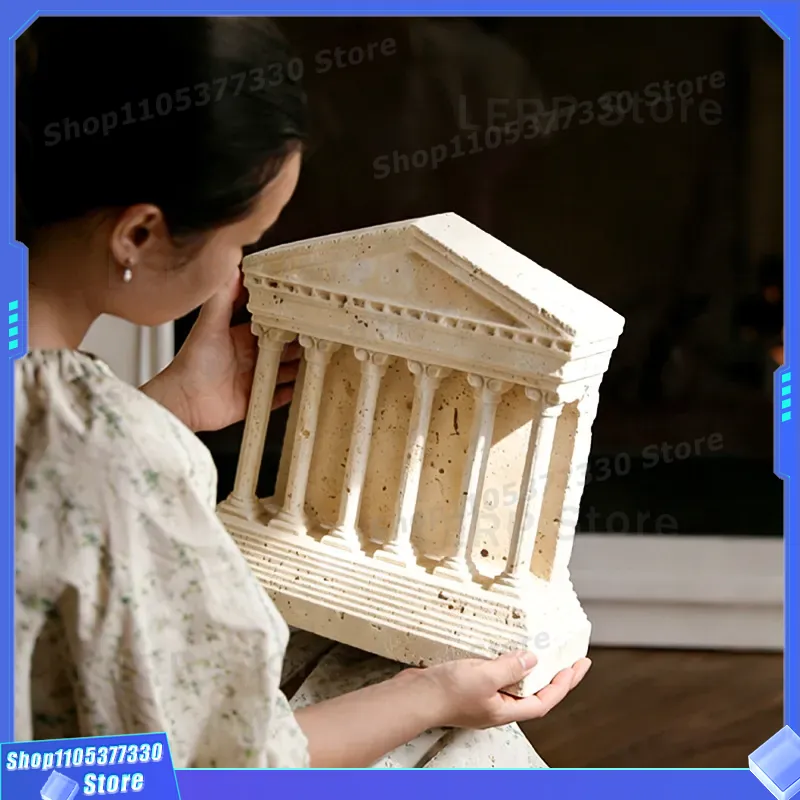 Home Textiles And Furnishing - Ornamen Ukiran Batu Travertine Kuning Mewah,