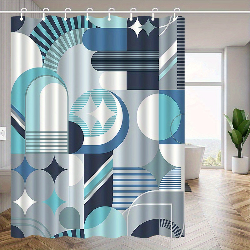 Home Textiles Luxury Curtains - Tirai Mandi Pola Abstrak Biru Geometris