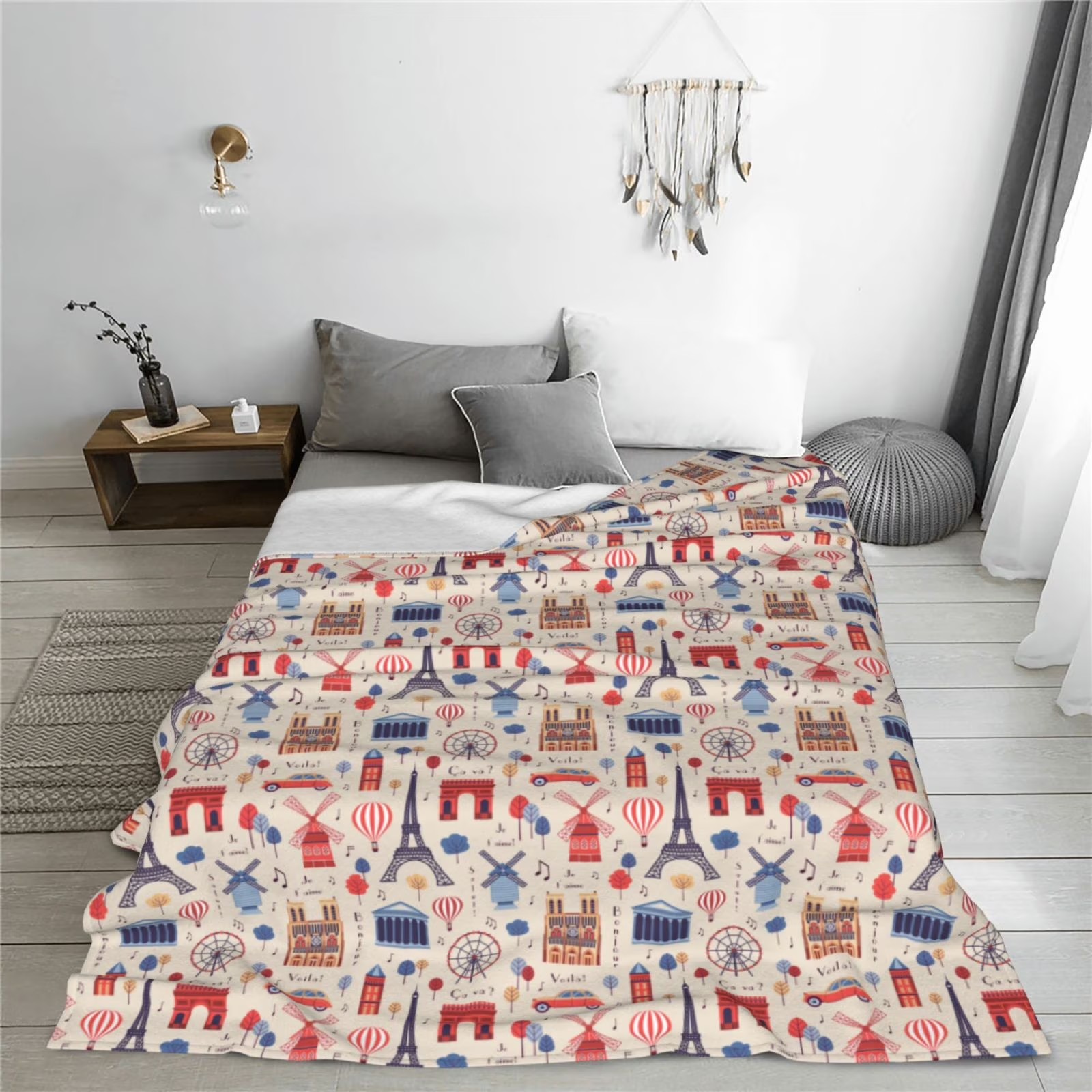 Selimut Sherpa Fleece Motif La - Home Textiles Paris ulasan dan harga