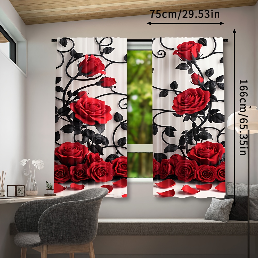 Tirai Pola Bunga Mawar Merah M - Home Textiles Luxury Curtains ulasan dan harga
