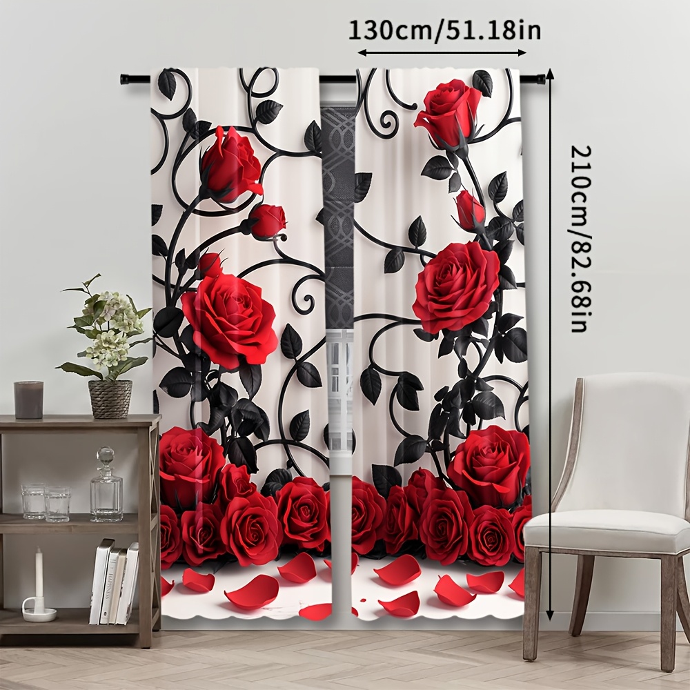 Tirai Pola Bunga Mawar Merah M - Home Textiles Luxury Curtains ulasan dan harga