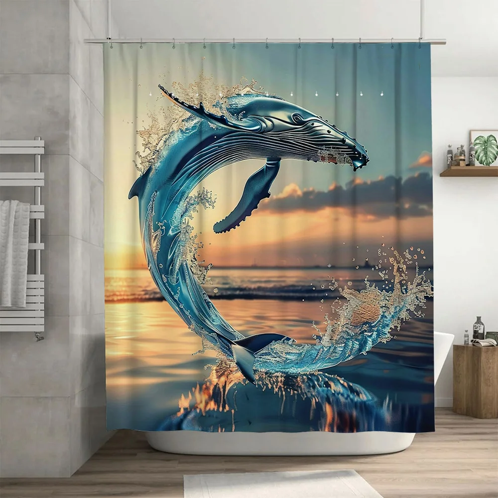 Tirai Mandi Gambar Paus Biru D - Home Textiles Luxury Curtains ulasan dan harga