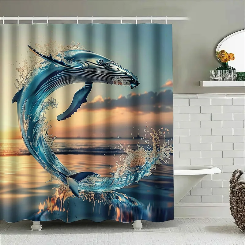 Tirai Mandi Gambar Paus Biru D - Home Textiles Luxury Curtains ulasan dan harga