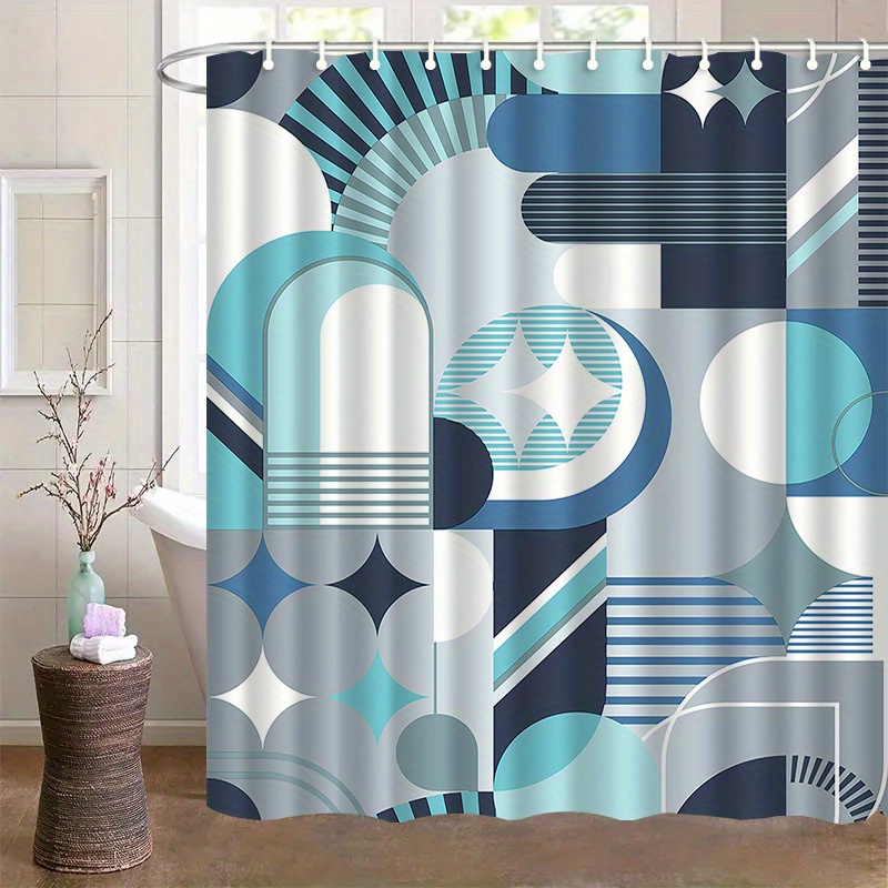 Tirai Mandi Pola Abstrak Biru  - Home Textiles Luxury Curtains ulasan dan harga