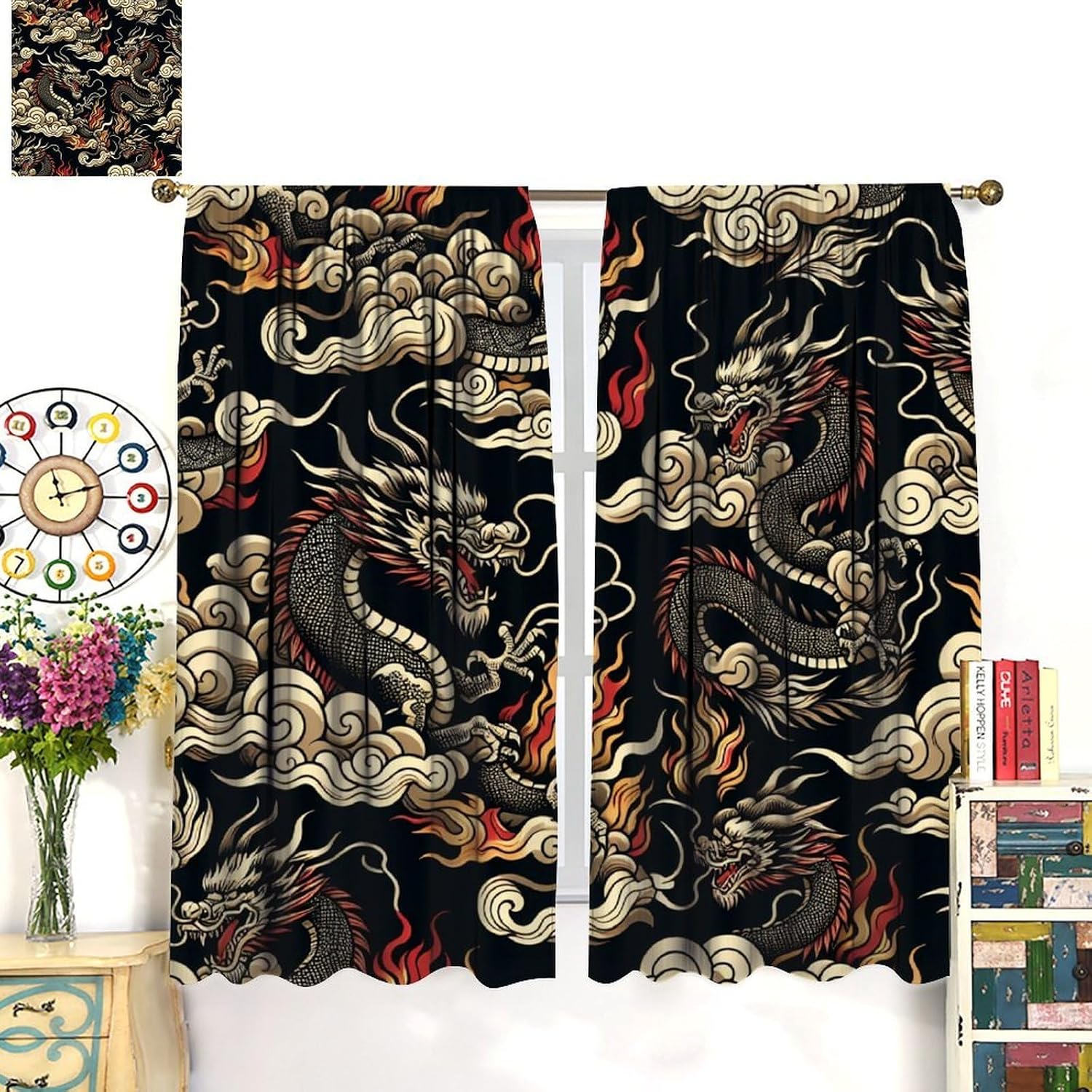 Tirai Naga Asia Mewah Latar Be - Home Textiles Luxury Curtains ulasan dan harga